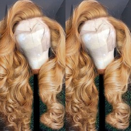 MEGOOD Honey Blonde Wig Human Hair 9x6 Honey Blonde HD Lace Front Wigs Human Hair Pre Plucked Body Wave Lace Front Wigs Human Hair Colored 27# Lace Frontal Wigs 30 Inch