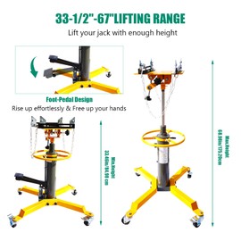 Tupliege Transmission Jack,2 Spring 1600lbs Hydraulic Transmission Floor Jack,Stage Floor Jack Stand with Foot Pedal,360° Swivel Wheel W/Brakes