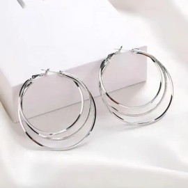 Aretes Arracadas De Aro Para Mujer Pendientes Grandes Plateados Chapados En Oro Blanco De 18k Colgantes Redondo Triple Arete Con Texturizado Regalo Dama