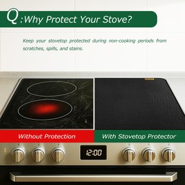PONGARD 28x20 Heat Resistant Stovetop Cover for Electric Stove, Waterproof & Fireproof Mat for Glass Top Stove, Cooktop Protector/Extender, Anti-Scratch, Black