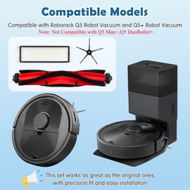 20Pcs Q5 Replacement Accessories Kit Compatible with Roborock Q5 / Q5+ Plus Robot Vacuum, 2 Main Brushes, 8 HEPA Filters, 8 Side Brushes, 1 Cleaning Tool, 1 Screwdriver (Not for Q5 Max)
