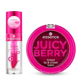 essence - Pack Juicy Berry Bálsamo Labios & Mejillas (3g) + Hydra Kiss Lip Oil Cranberry Is Back (4ml), Hidratación, Brillo y Color Natural