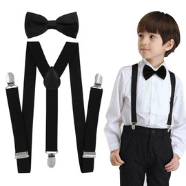 Tokaneit Braces Bow Tie Set, Children's Braces Bow Tie Set, Y Shape Adjustable Braces, Adjustable Bow Tie and Braces in Set, Elastic Braces, black