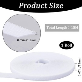 GORGECRAFT 15m x 12mm Hook Loop Cable Ties Reusable Fastening Tape Self Gripping Double Sided Straps Wires Cords Management Wire Organizer Roll for Organizing Home Office Data Centers White