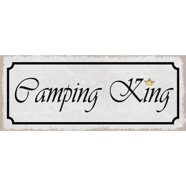 Generisch Tin Sign 27 x 10 cm Camping King Tent King Crown Freedom Nature Barbecue Friends Family