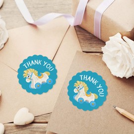 Inkdotpot Pack of 100, Gender Reveal Baby Shower Favors Stickers - Thank You Labels for Baby Shower 2 Inch Blue Baby Cot, Boy Theme Envelope Seal Stickers