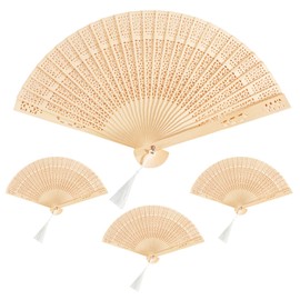 CAINCAY Pack of 4 Bamboo Hand Fan Wedding Fan Decoration Folding Fans Hand Folding Fan Handheld Folding Fan Chinese Fan with Tassels for Men Women Wedding