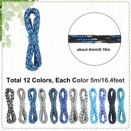 SOFPLATE 60M/196 Feet 12 Colors Parachute Rope Cord Parachute Rope Craft Kit 4mm Colorful 550lb Spandex Cores Hank Climbing Combo Polyester Thread Cords for Jewellery Making Bracelet Necklace DIY