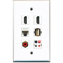 RiteAV - 2 HDMI 1 Port RCA Red 1 Port USB A-A 1 Port Cat5e Ethernet White 1 Port Speaker Wall Plate