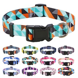 Mihqy Dog Collar, Adjustable, Soft and Comfortable Dog Collar, Bohemian, Flowers, Geometric, Tribal Design, for Small, Medium and Large Dogs (Geometry, M)