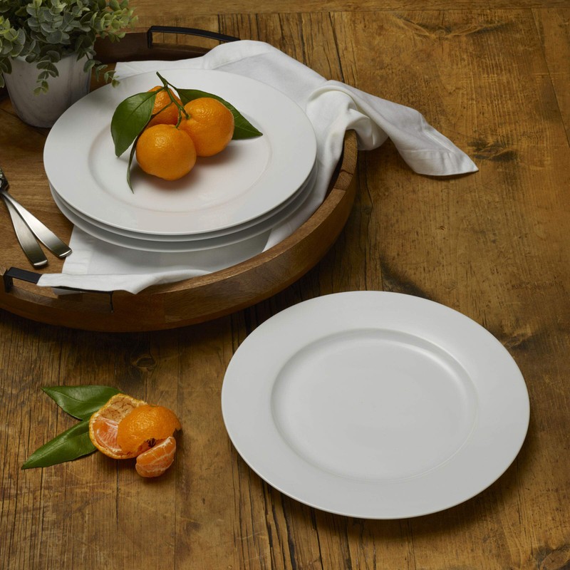 Everyday White Classic Rim 10.75 Inch Dinner Plates, Set of