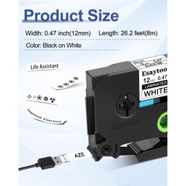 2 Pack Esaytool Replacement for P-Touch TZe-231 TZe231 TZ231 0.47inch 12mm 1/2" Black on White Laminated Label Tape Compatible with Ptouch PT-D210 D220 H110 H100 P710BT D220 D410 D600 Label Marker
