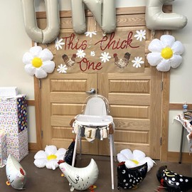 12 PCS Walking Chicken Balloons, Aluminum Foil Chicken Party Decorations White and Black Chicken Walking Balloons for Birthday Baby Shower Farm Animal Theme Party