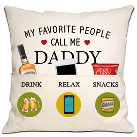 Bommex Funny Dad Gift Double-Sided Cushion Covers 18x18 Inches with 3 Pockets for Father from Daughter Son Birthday Gift