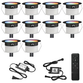 FVTLED LED Deck Lights Kit, 10pcs Φ1.22 WiFi Smart Phone Control Low Voltage Recessed RGBW Deck Lighting Waterproof Outdoor Yard Path Stair Decor, Black
