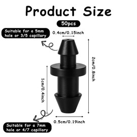 50 Pcs Drip Irrigation Plugs, 1/4" Barbed Tubing End Plugs, 1/4 Inch Tube Closure Goof Hole Plug Irrigation Stopper, for Home Garden Pipe Supplies, Black