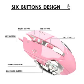 Basaltech Wired Computer Gaming Mice, 6 Buttons for Desktop Laptop Mac PC Gaming Mouse, 4 Levels DPI 800-1600-2400-3200 with 4 Colors RGB Backlit, Ergonomic Design for Professional Gamers Use