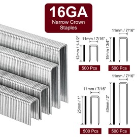 uxcell 16 Gauge Narrow Crown Staples 3/4", 1", 1-1/2", 2" 2000Pcs Galvanized Steel for Pneumatic, Electric Stapler, White