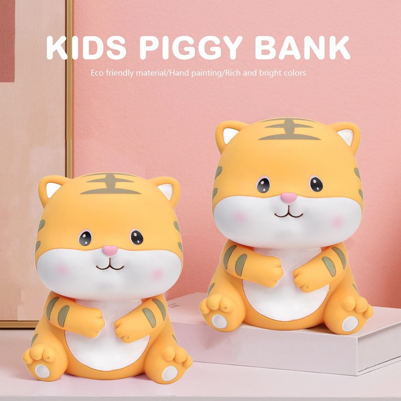 Tissting Tiger Piggy Bank, Resin Coin Storage Pot Anti-Slip Decorative