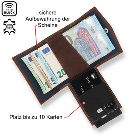 Solo Pelle® Leather, Slim Wallet with and without Coin Compartment, Wallet with RFID Protection, Space for at least 12 Cards, Mini Wallet for Men and Women, Wallet Leather, Vintage Brown