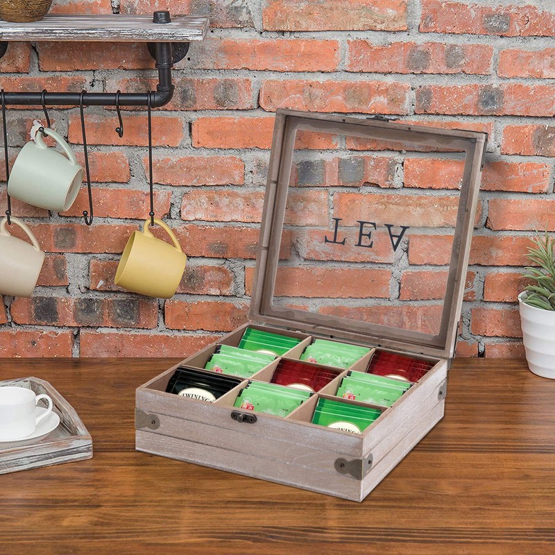 handrong Tea Box Organizer - Rustic Tea Bag Storage,Teas Bag