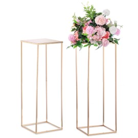 Jarrones de oro Nuptio para centros de mesa de boda - 2 piezas de 31.5 pulgadas de alto, jarrones de flores de metal para decoración de mesas de fiesta - Elegante decoración de bodas al por mayor