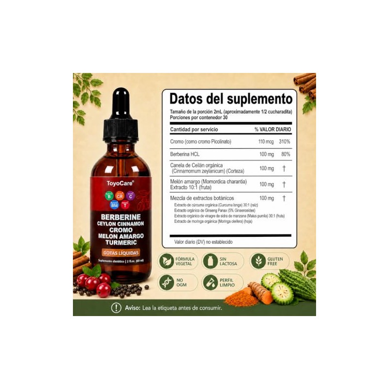 Berberina HCL Líquida, Complejo Herbal, 2 x 60 ml
