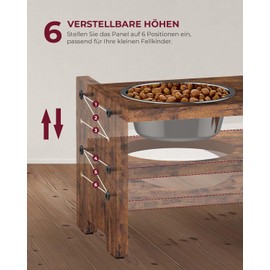 Vantic Elevated Dog Bowls, Adjustable Raised Dog Bowl Stand for Small Puppy and Cats, Sturdy Pet Food Feeder with 2 Stainless Steel Dishes, Rustic Brown