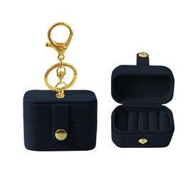 Small Wedding Ring Bearer Pillow Box for Dog Collar, Velvet Travel Mini Jewelry Holder Pouch Bridesmaid Gifts, Multi-Slots Earrings Storage Case for Women Girls, Pocket Size Necklaces Organizer(Navy)