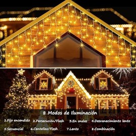 Luces de Cascada para Exterior, 5M×0.8M Luces Cortina con 8 Modos de Iluminación, 168 LED Luces Led Cascada Para Interior y Exterior, Navidad, Fiesta, Ventanas, Boda (Luz Cálida)