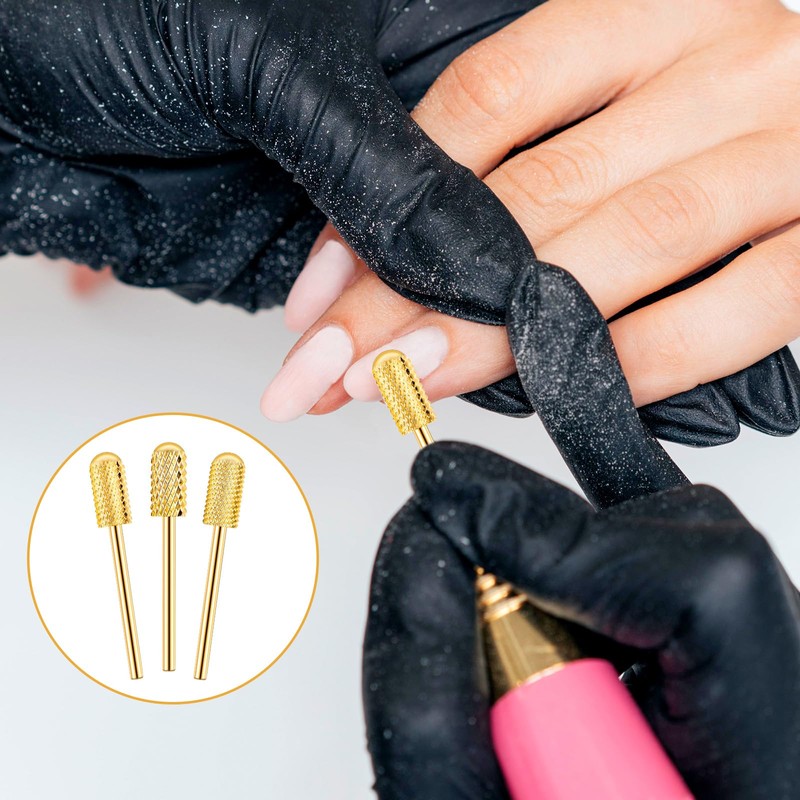 Telooco 3Pcs Gold Safety Nail Drill Bits Round Head Barrel