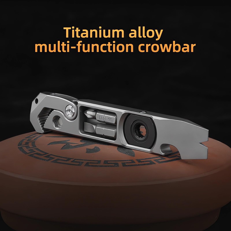 ResafeLy Titanium Pry Bar,Multi-tool,EDC Tool,Versatile Pry Tool,Bottle Opener,Wrench,Ratche screwdriver,Nail puller,Crowbar