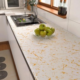 Decotalk 30"x120" White and Gold Wallpaper Peel and Stick White and Gold Contact