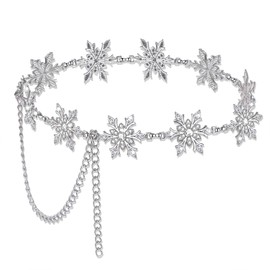 Christmas Waist Chain for Women Adjustable Sparkly Rhinestone Snowflake Charms Silver Chain Belt Xmas New Year Holiday Plus Size Belly Chains for Dress (snowflake waist chain A, 46inch)