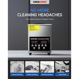 CREWORKS 2L Digital Ultrasonic Cleaner with Degas & Gentle Modes, 0.5 gal. Ultrasonic Cleaning Machine with 150W Heater & 1-30 min. Timer, 60W Professional Ultrasound Cleaner for Glasses Toys Tools