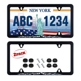 2pcs Mountains License Plate Frame Funny Black White Mountain License Plate Holder Stainless Steel Auto Parts Personalise Decoration Fits U.S. Canadian Standard 4 Hole for Men Women