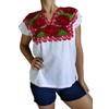 Classic Mexican Embroidery Blouse Floral Desing with a Red Flat