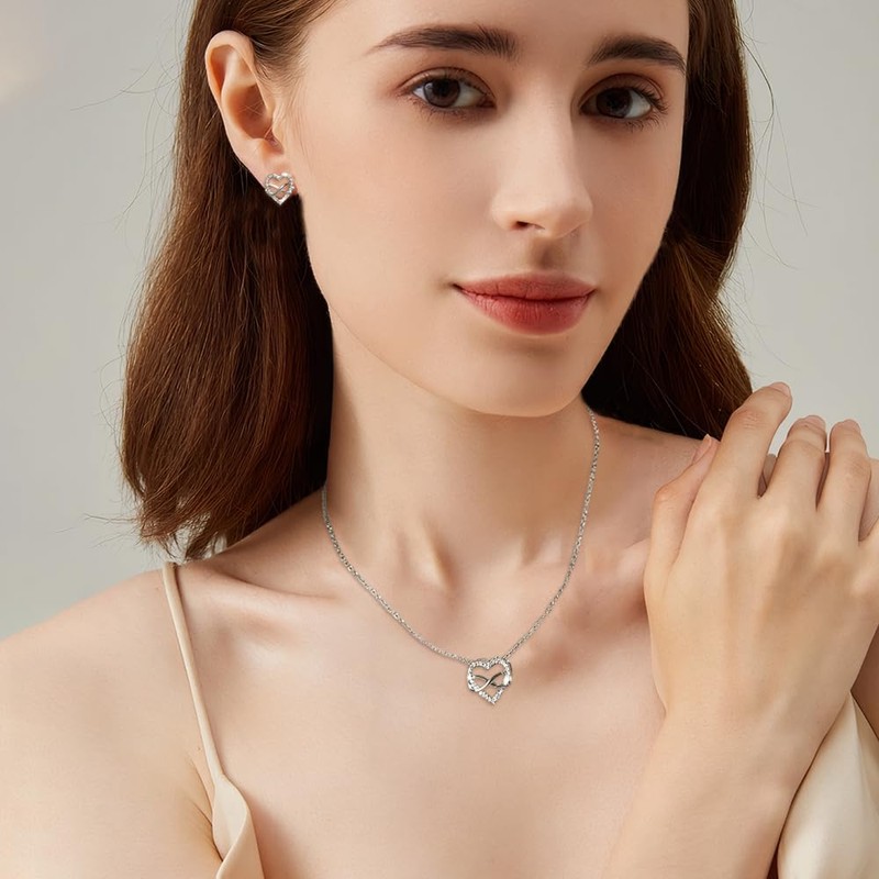 TTPSRY Jewellery Sets for Women Zirconia Heart Earring and Necklace