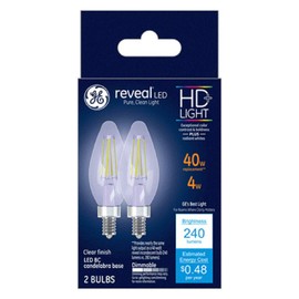 Reveal HD+ Decorative LED Light Bulbs, Candelabra-Base, Clear, Dimmable, 240 Lumens, 3.2-Watts, 2-Pk. -31889