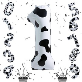 Number Balloons 1, 40 Inch Cow Print Large Self Inflating Foil Number Balloons for Boys Girls 1st Birthday Decor Farm Animals Theme Party Cowboy Cowgirl Theme Party Baby Shower Decoration Supplies