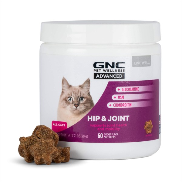 GNC Pets ADVANCED Hip & Joint Cats Supplements, 60 ct | Cat Soft Chews for Hip & Joint Support, Cat Supplements, Cat Joint Health | Glucosamine, MSM, & Chondroitin Cat Chews | Made in the USA