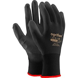 24 Pairs PU Coated Black Nylon Work Gloves. Gardening, Builders, Mechanic by AJS LTD® (M-8)