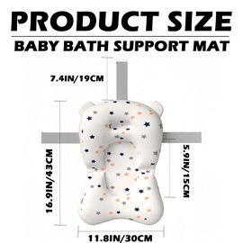 Baby Bath Support Cushion Soft Shower Bath Mat Adjustable Nonslip Newborn Toddler Bath Cushion for Baby 0-12 Months（White）