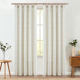 jinchan Boho Curtains for Living Room Farmhouse Sage Green Curtains 84 Inch Length 2 Panels for Bedroom Geometric Striped Light Filtering Window Drapes Rod Pocket Sage Green on Beige