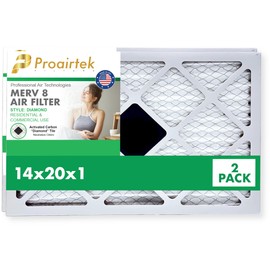 Proairtek AF14201M08DWH Model Diamond 14x20x1 Pack of 2 Air Filters, MERV 8 with One "Diamond" Activated Carbon Tile to Neutralize Odors; Durable Electrostatic Pleated Design; Made in USA