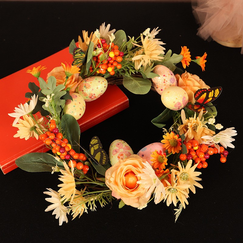 Easter Egg Garland Wreath Natural Rattan Artificial Wreath Easter Decoration