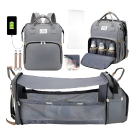 Mochila Pañalera Bebé Multifuncional Impermeable Usb Gris Nube