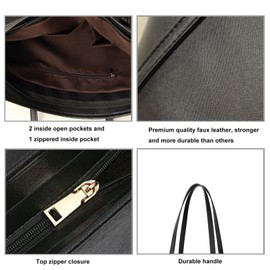 Kememo Large Tote Bag with Zip, Waterproof Faux Leather Tote Bags for Women Top Handle Ladies Handbags with Inner Pocket for Work School Shopping, Black