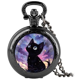 YIHAOYH Vintage Pocket Watch for Women Men Graphic Design Quartz Pocket Watches with Chain Pendant Christmas Birthday Gift with Box (Colorful cat)