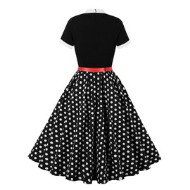 50s Style Dresses for Women Vintage Short Sleeve Tie Neck Swing Dress 1950s Dresses Polka Dot 50s Dresses for Women Retro Audrey Hepburn Church Dresses Tea Party Dress Black Polka Dots M